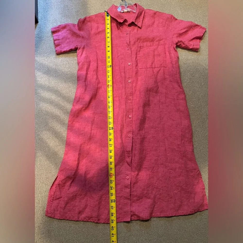 Eileen Fisher Linen Geranium Pink Classic Shirt Dress Size XS - Picture 4 of 8